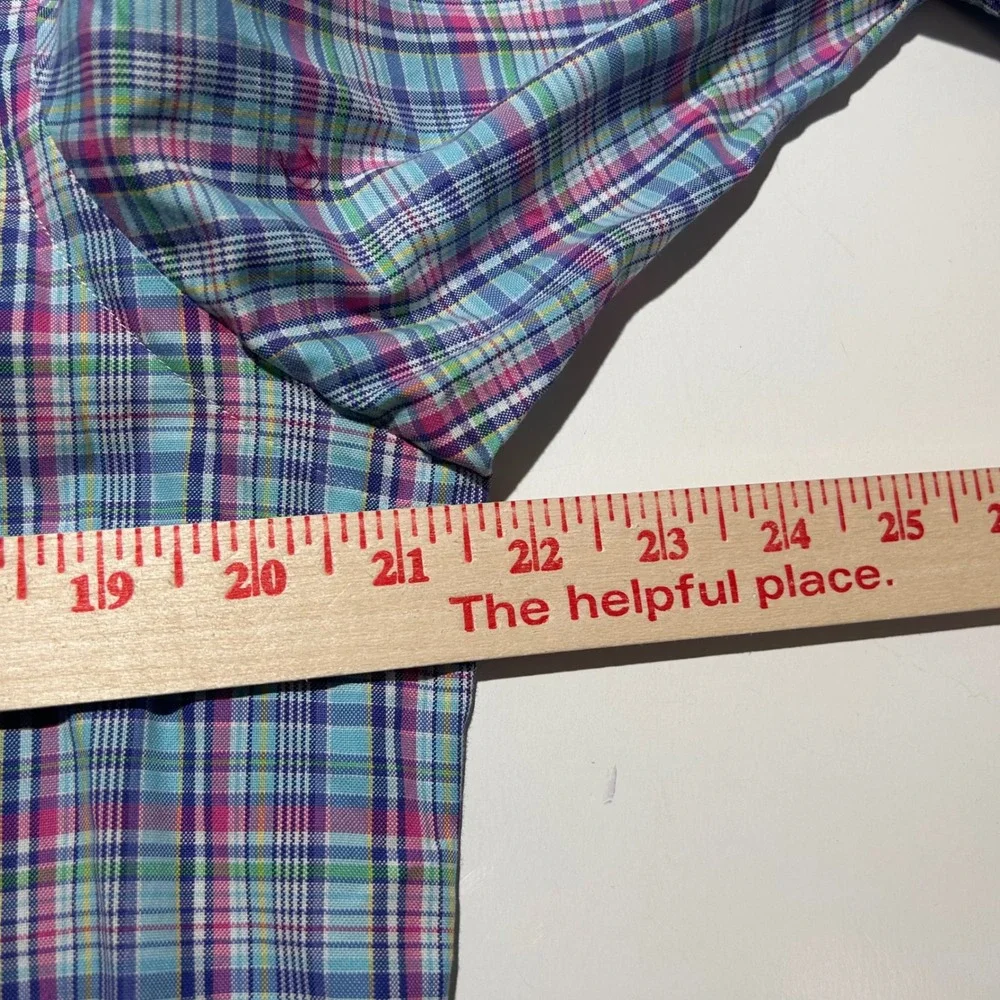 Polo Ralph Lauren Medium Button Down Shirt Blue Pink Plaid 100% Cotton Mens